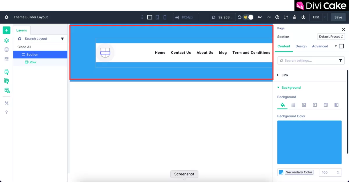 Adjusting Divi 5 menu background to transparent and removing top and bottom padding to match section background color and achieve a sleek, unified header layout.