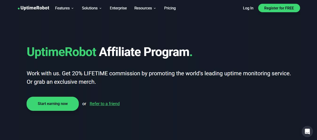 UptimeRobot Affiliate program main page