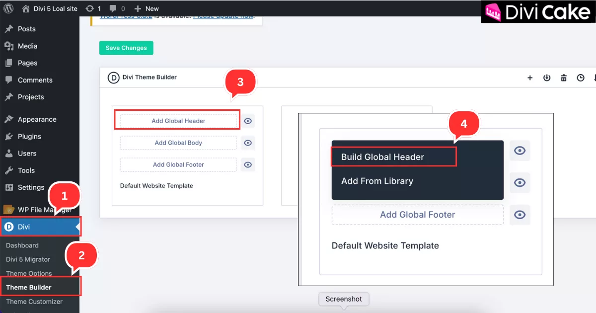Step-by-step guide to adding and building a responsive Global Header in Divi 5 using the Theme Builder.