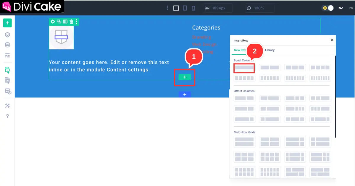 Adding a Text Module in Divi 5 footer to display website credits and copyright notice