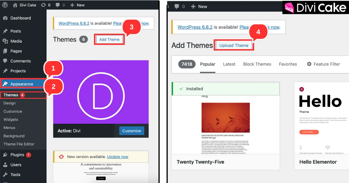 Step-by-step guide showing how to download and install Divi 5 theme from Elegant Themes to WordPress.