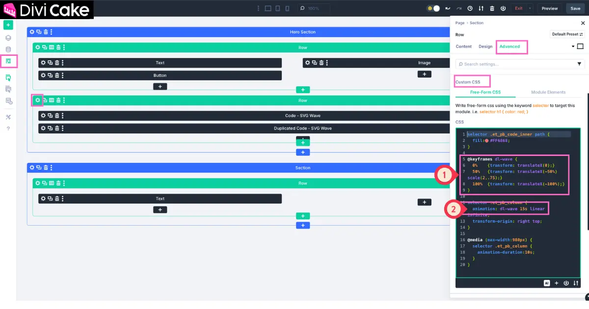 Customize animation speed, direction, and effects in Divi hero section layout using the animation settings and Divi Toolbox plugin.