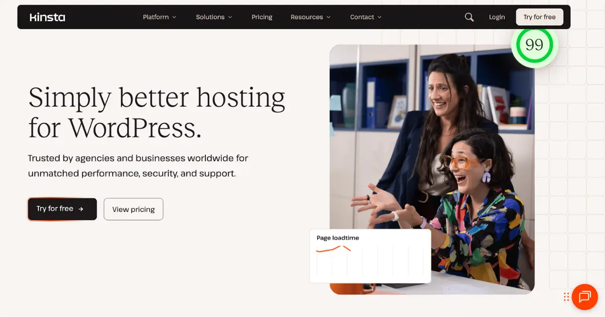 Screenshot of Kinsta official website showing managed WordPress hosting features optimized for Divi 5 users.