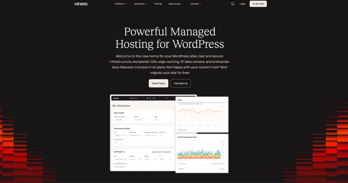 Screenshot of Kinsta managed WordPress hosting dashboard showing hosting tools and settings for optimized WooCommerce performance.