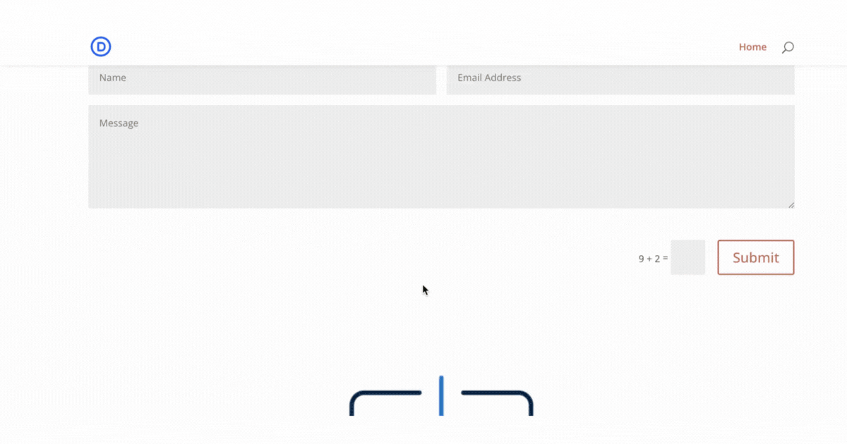 GIF showing the final result of a Sticky Contact Form in Divi, staying fixed at the top of the website for easy access.