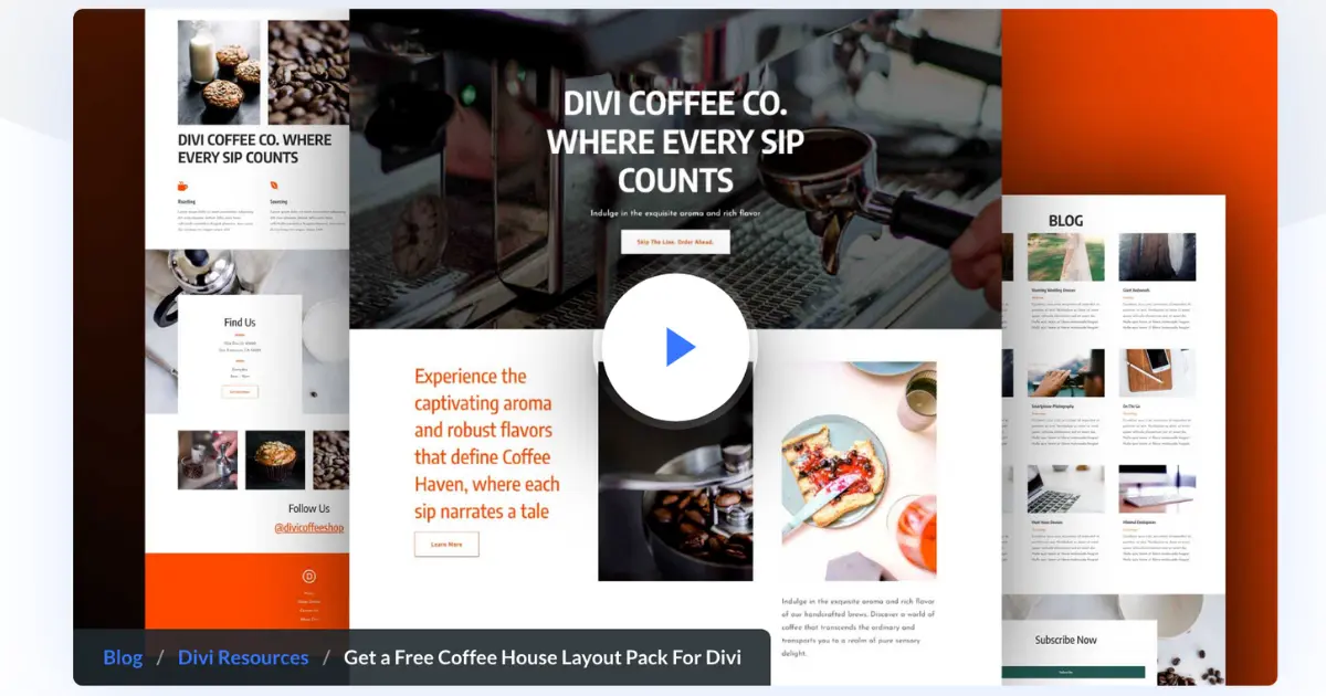 Divi Coffee House Layout Pack by Elegant Themes preview screenshot for coffee house website template in Divi