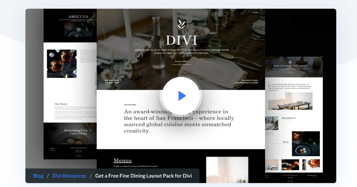 Divi Fine Dining Layout Pack by Elegant Themes preview screenshot for high-end restaurant website