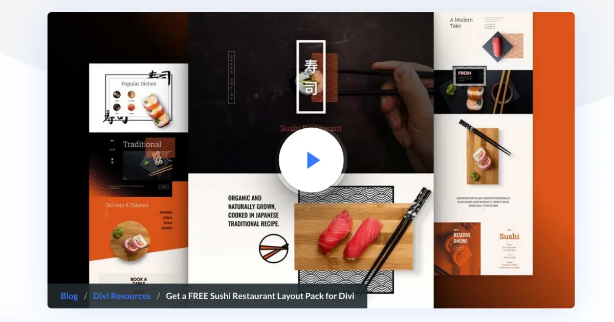 Divi Sushi Restaurant Layout Pack by Elegant Themes preview screenshot for sushi menu website design in Divi