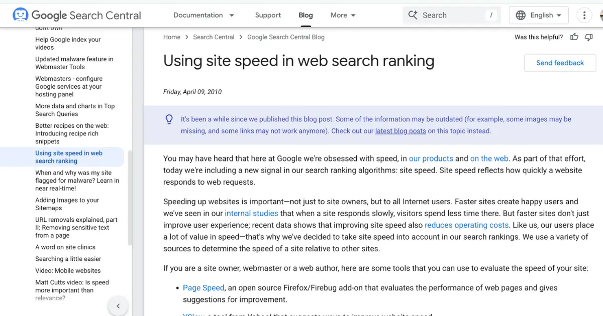 Screenshot of Google’s official documentation explaining that page experience and Core Web Vitals are used as ranking signals.