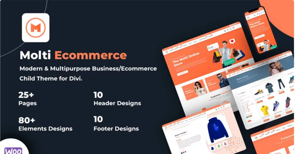 Molti Ecommerce Divi child theme modern ecommerce and business homepage design