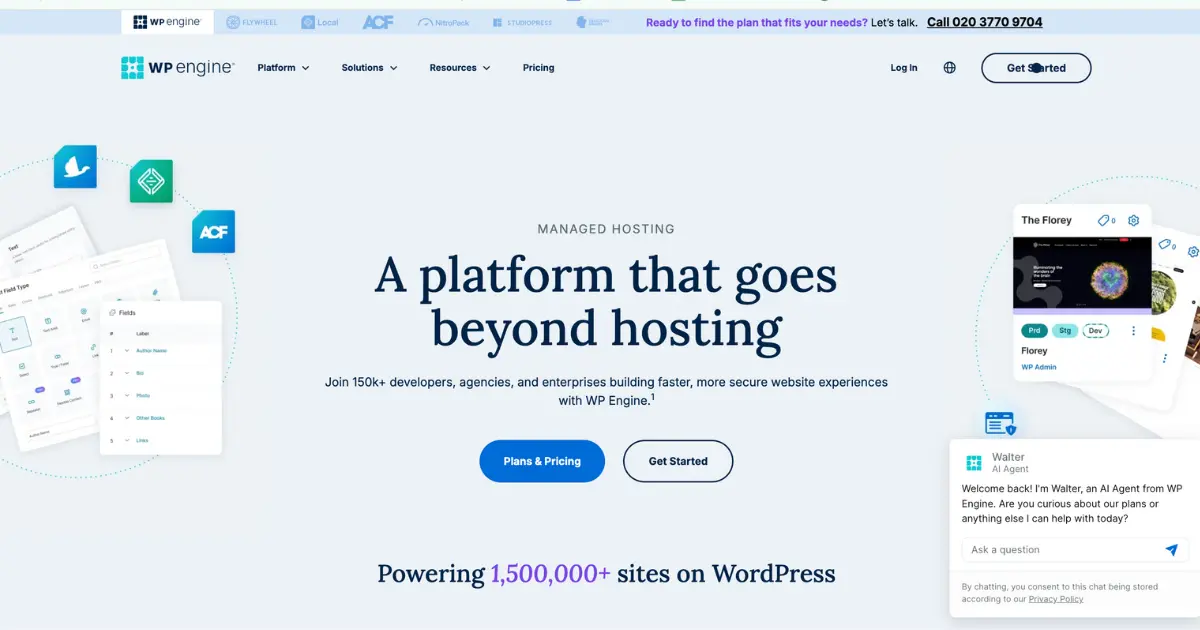 WP Engine managed WordPress hosting platform with staging, caching, and workflow tools for developers and agencies.