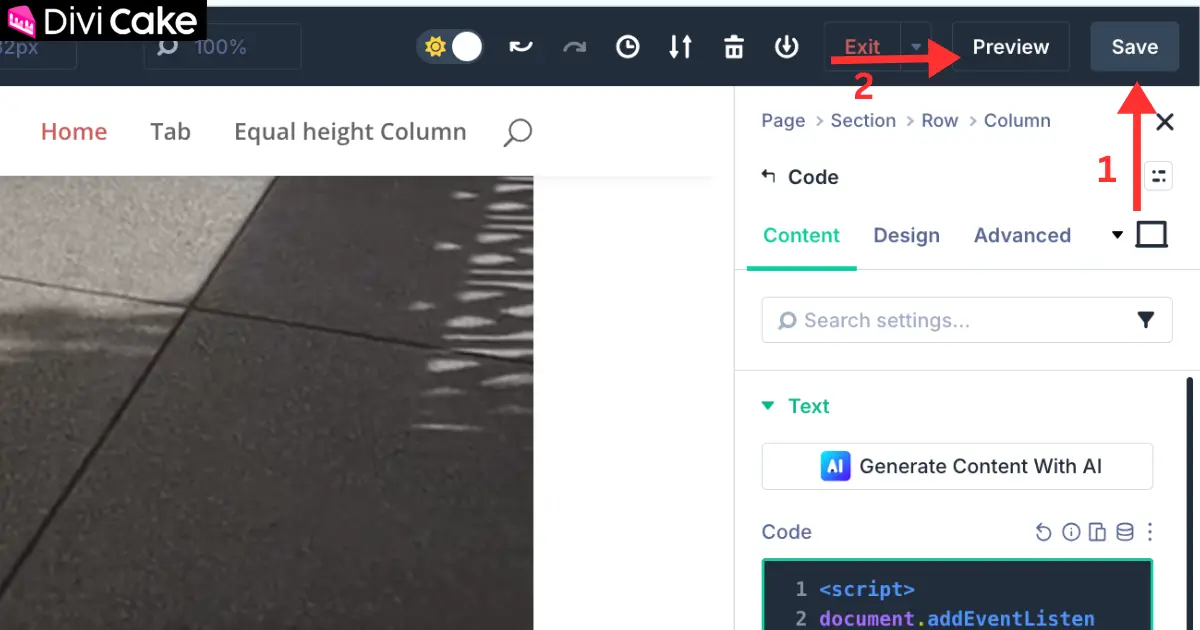 Saving the Divi 5 page and clicking Preview to test the autoplay video on the live page