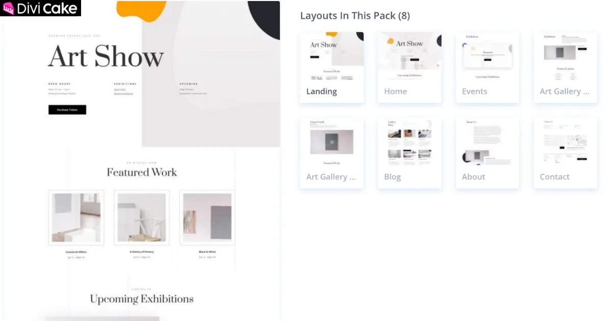 Divi Art Gallery Layout Pack minimalist exhibition website design
