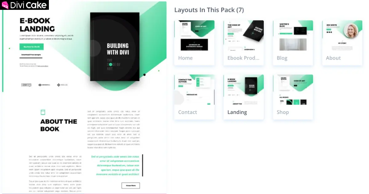 Divi Ebook Layout Pack digital product landing page design