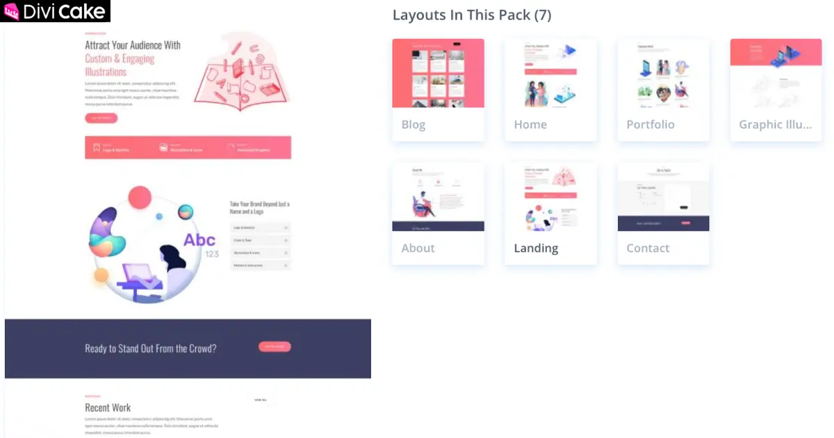 Divi Graphic Illustrator Layout Pack portfolio and illustration-focused design