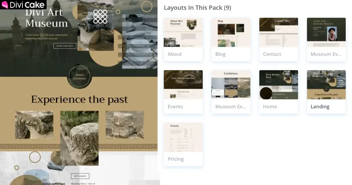 Divi Museum Layout Pack exhibitions and events page design