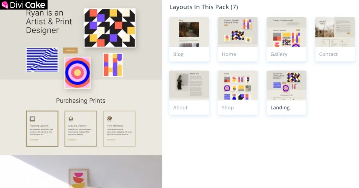 Divi Print Designer Layout Pack modern editorial portfolio layout