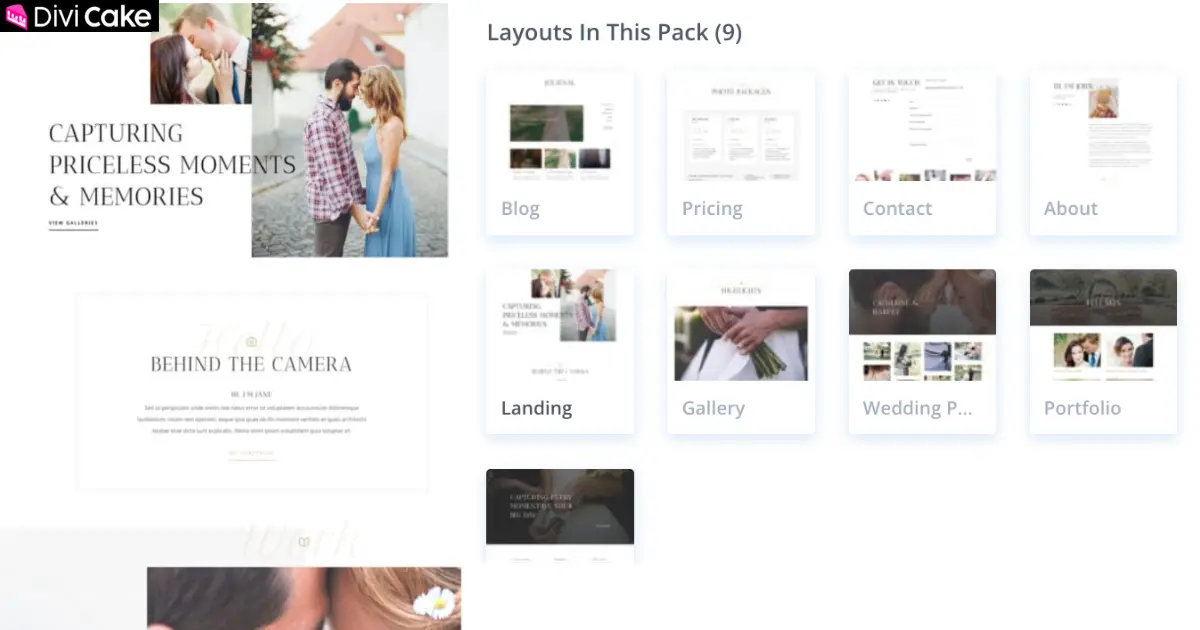 Divi Wedding Photographer Layout Pack elegant portfolio design