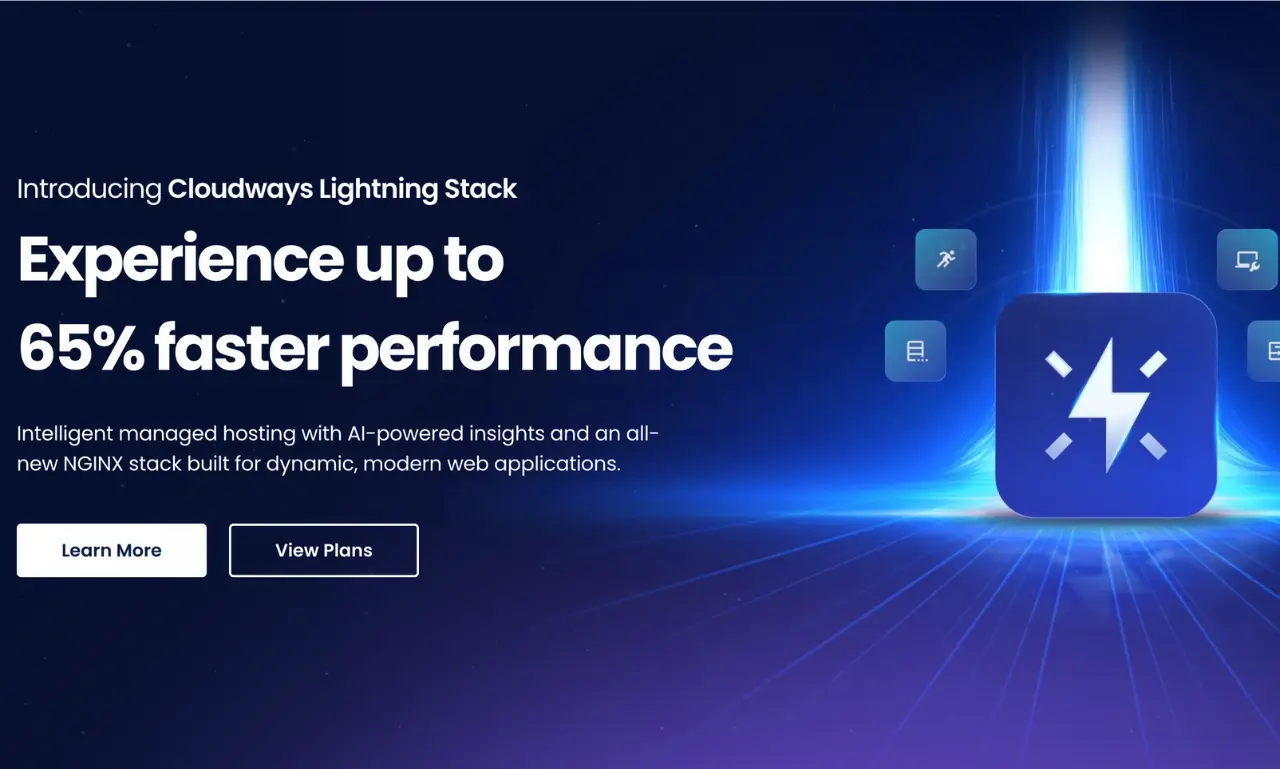 Cloudways managed cloud hosting platform showing high performance lightning stack and faster website speed