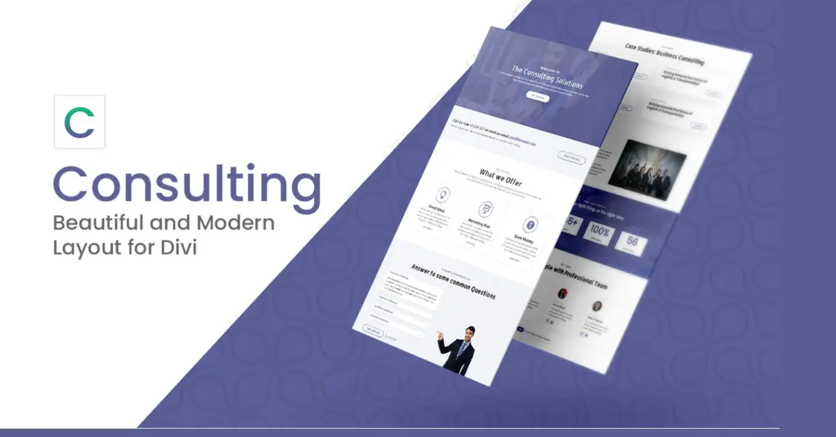 Consulting free Divi layout with modern business consulting homepage design