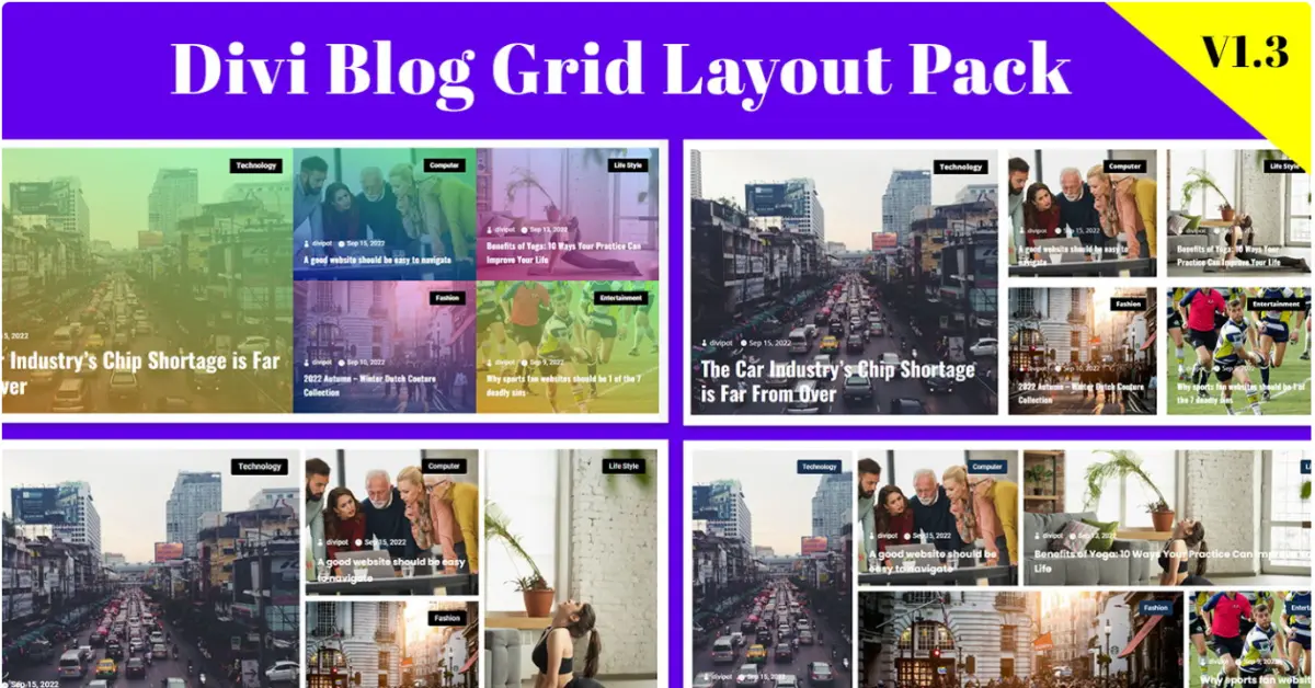 Divi Blog Grid Layout Pack with multiple blog grid designs for WordPress posts