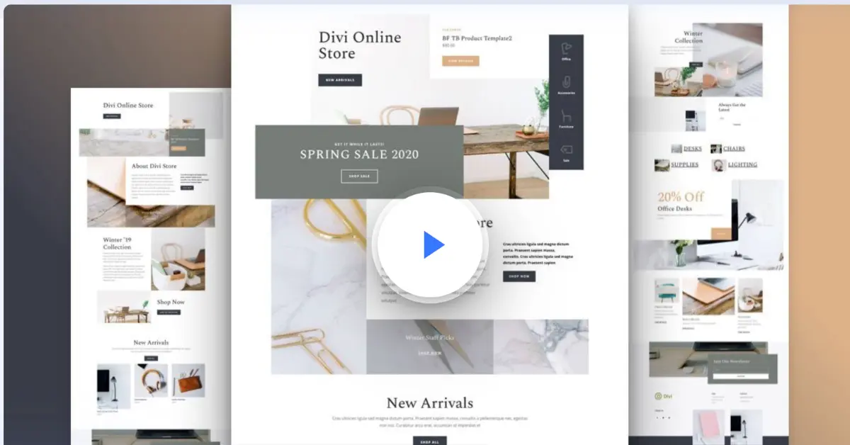 Divi Online Store layout pack with ecommerce homepage, product sections, and shop page design