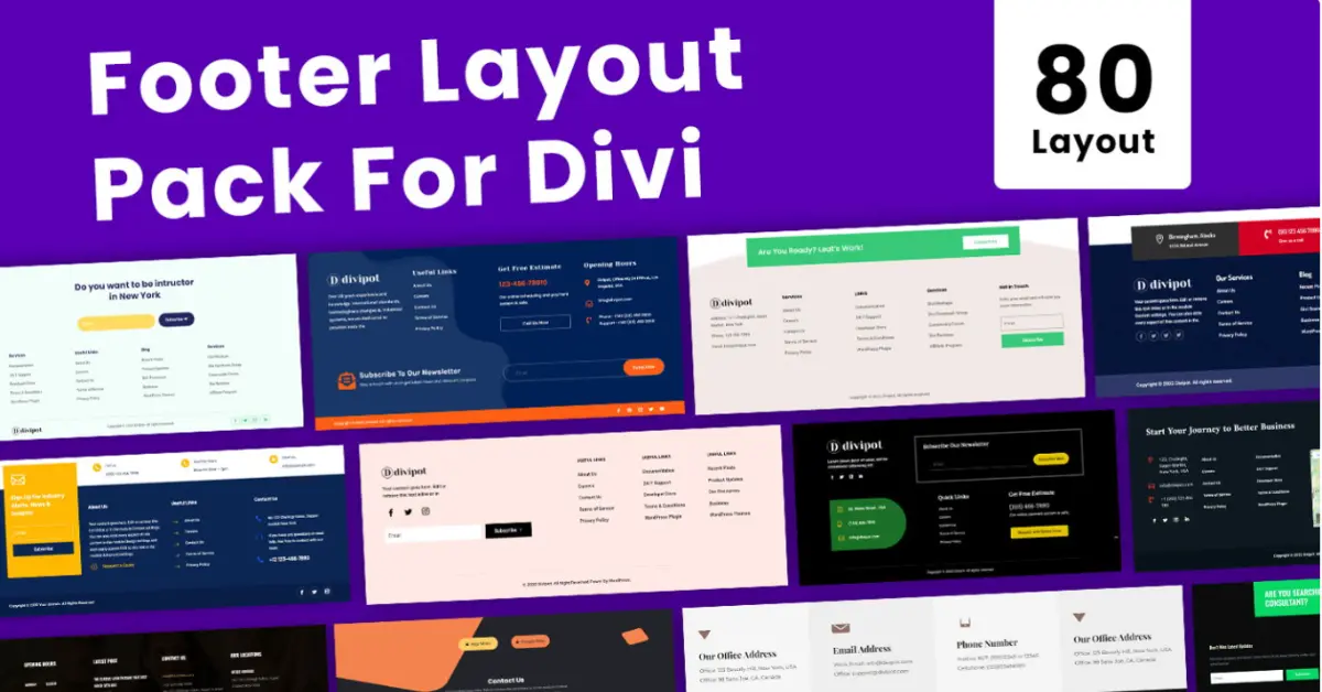 Footer Layout Pack for Divi with 80 footer layout designs