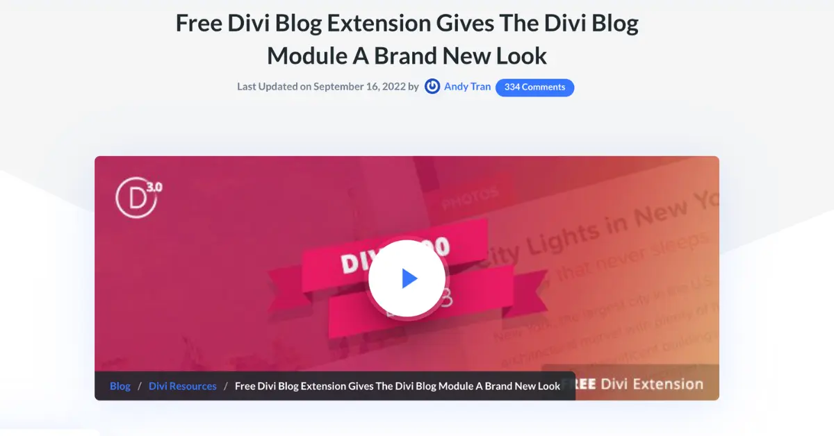 Free Divi Blog Extension for giving the Divi Blog Module a new layout design
