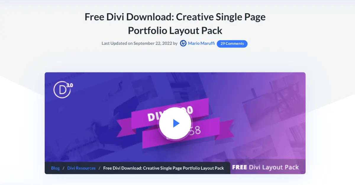 Free Divi Creative Single Page Portfolio Layout Pack for one-page portfolio websites