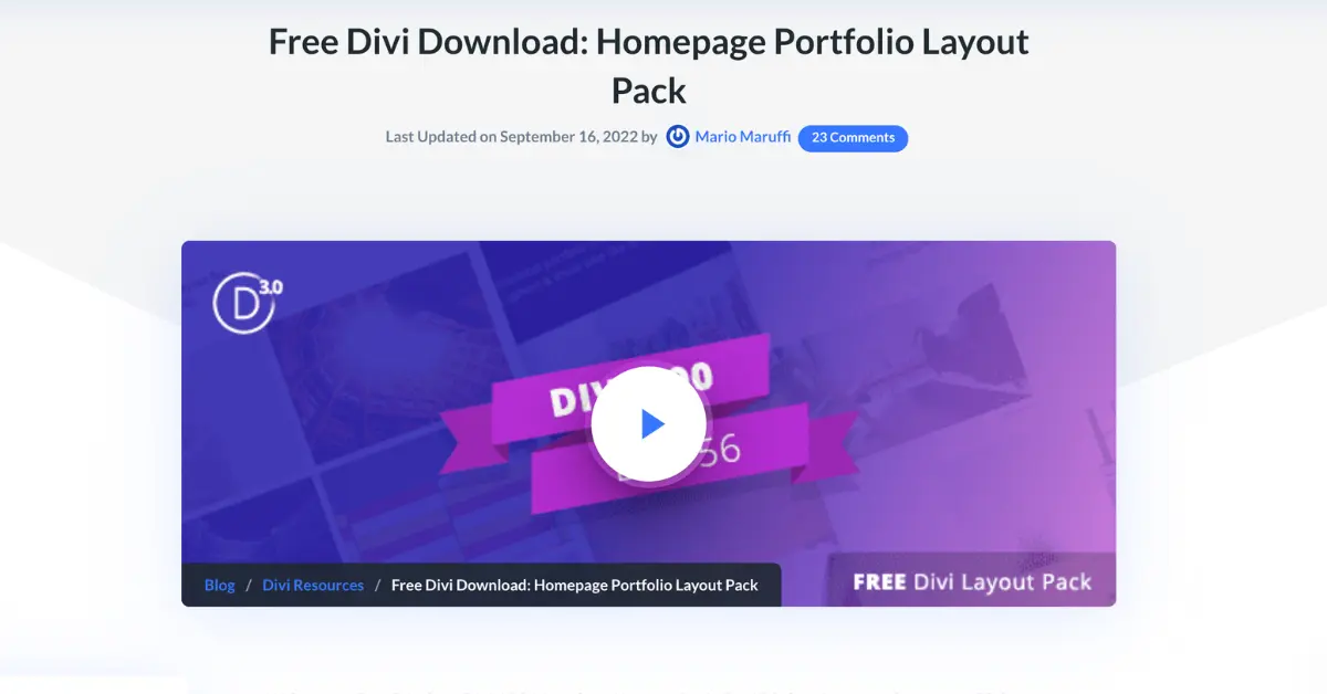 Free Divi Homepage Portfolio Layout Pack for portfolio websites and creative professionals