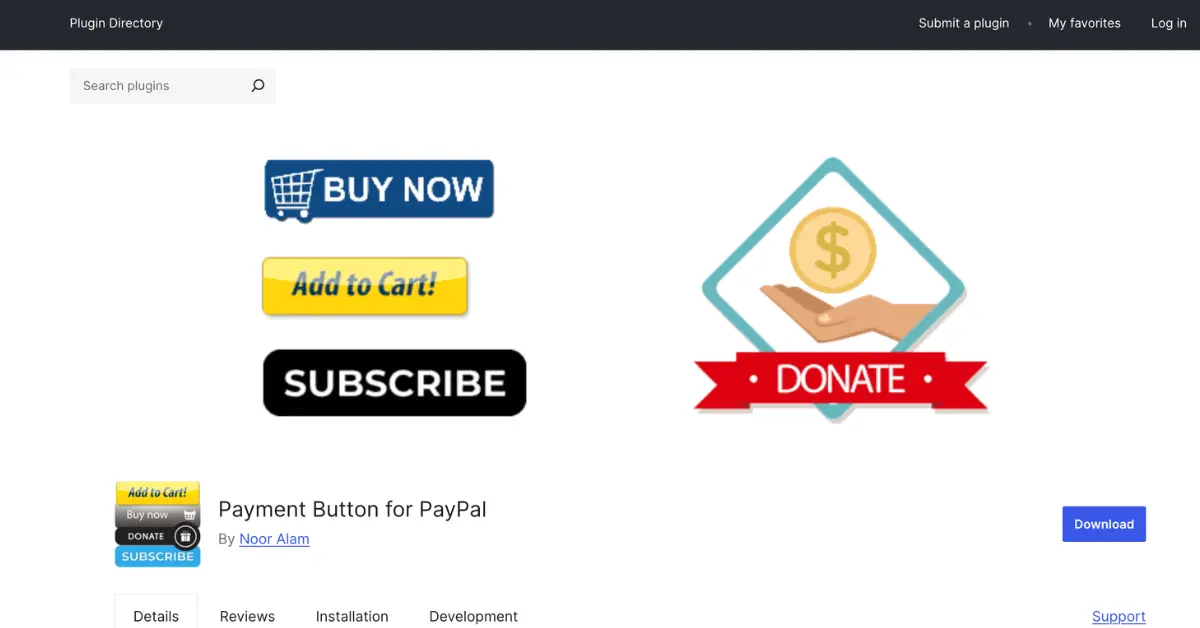 Payment Button for PayPal WordPress plugin with buy now, add to cart, subscribe, and donate buttons