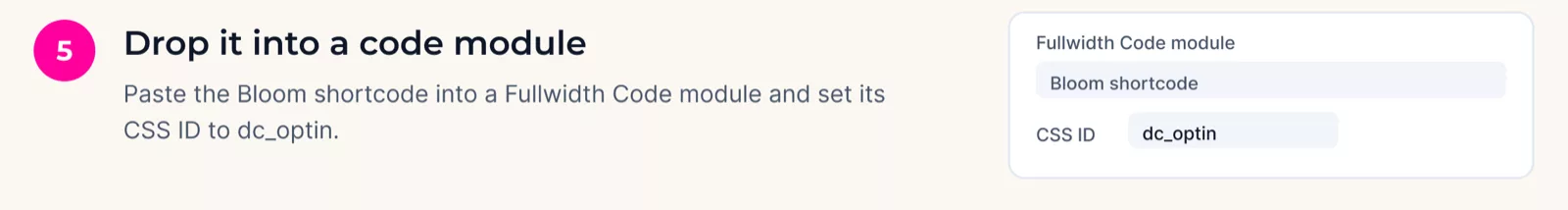 Set the Fullwidth Code module’s CSS ID to dc_optin