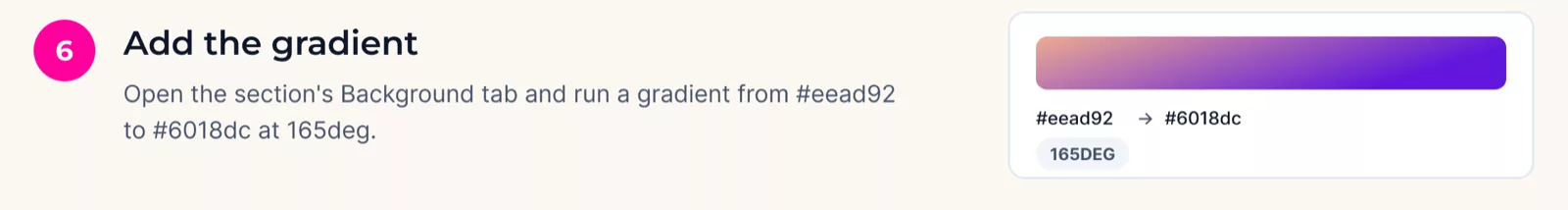 Add a gradient from #eead92 to #6018dc at 165deg