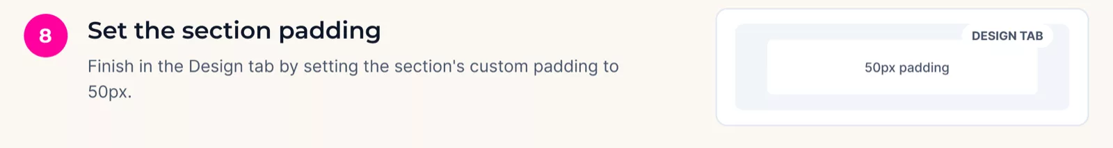 Set the section’s custom padding to 50px