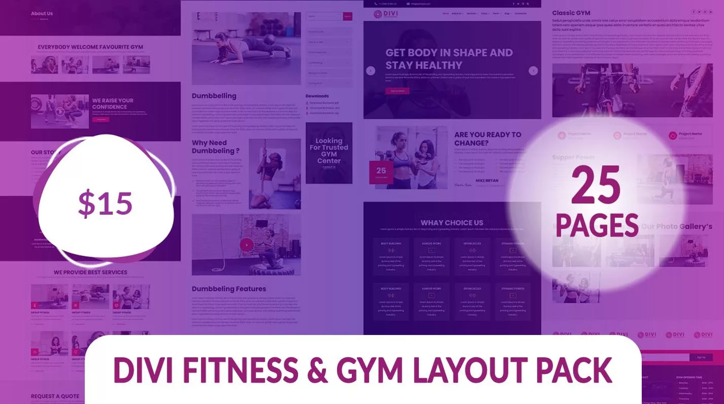Divi Fitness and Gym Layout Pack by Divi Professional on the Divi Marketplace