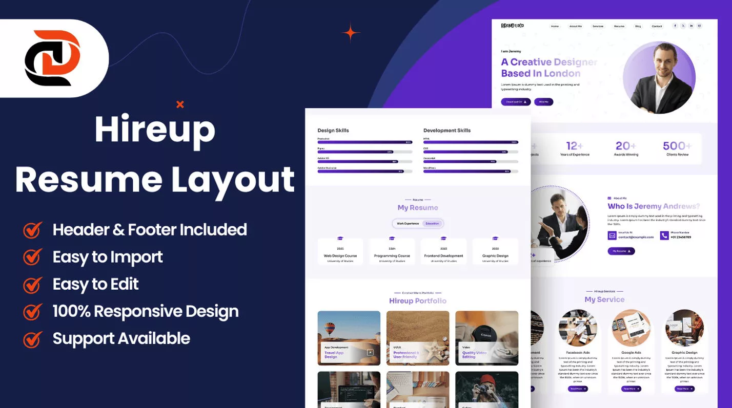 Hireup Resume Layout by DiviGems on the Divi Marketplace