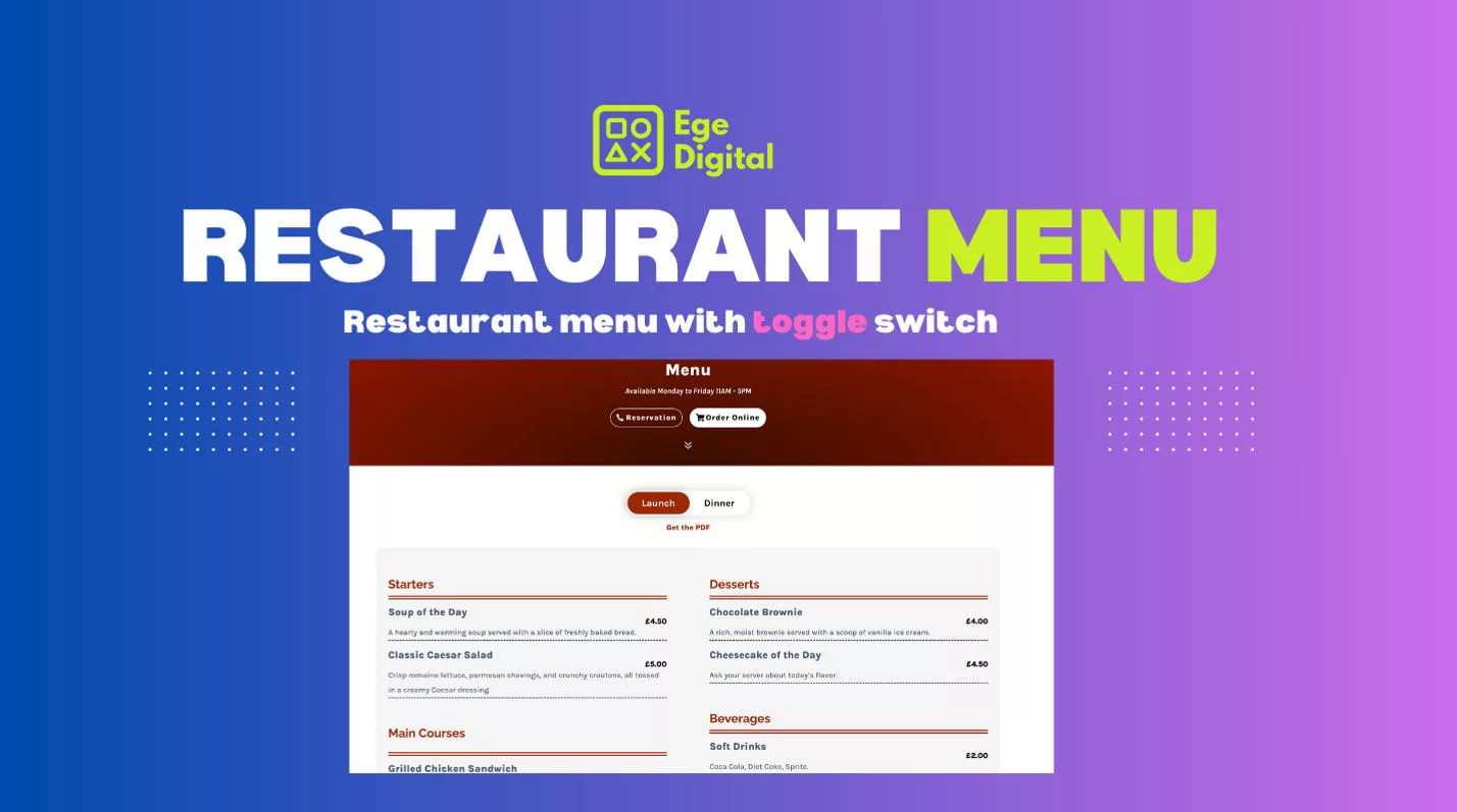 Restaurant Menu with Toggle Switch by Ege Digital on the Divi Marketplace
