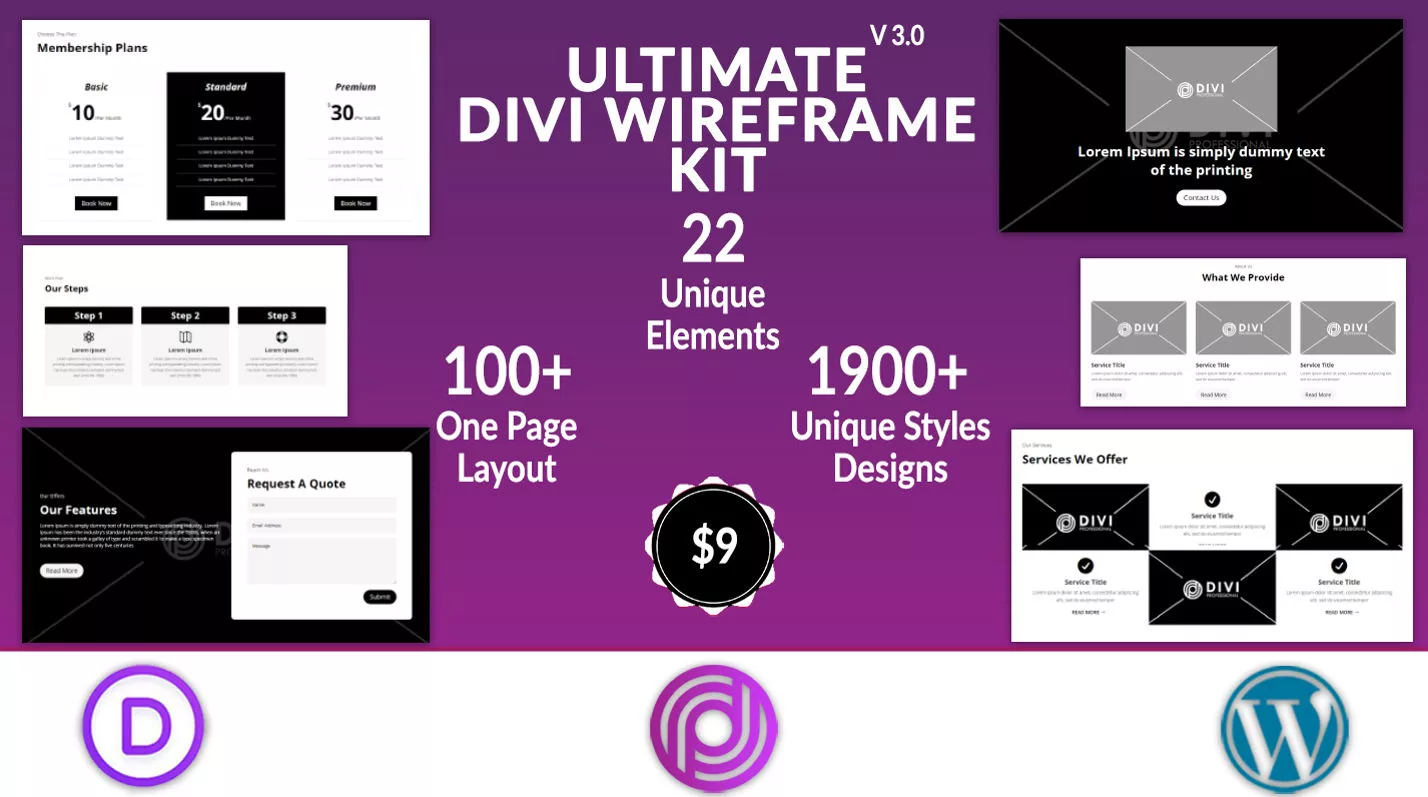 Ultimate Multipurpose Divi Wireframe Kit by Divi Professional on the Divi Marketplace
