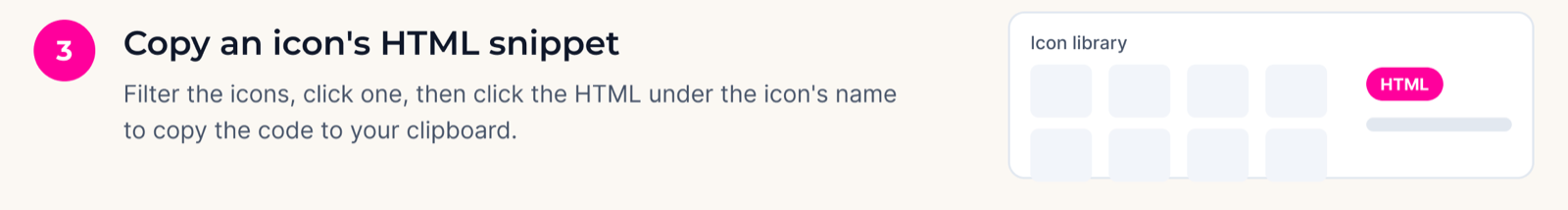 Copy an icon’s HTML snippet — step 3 of adding Font Awesome to Divi