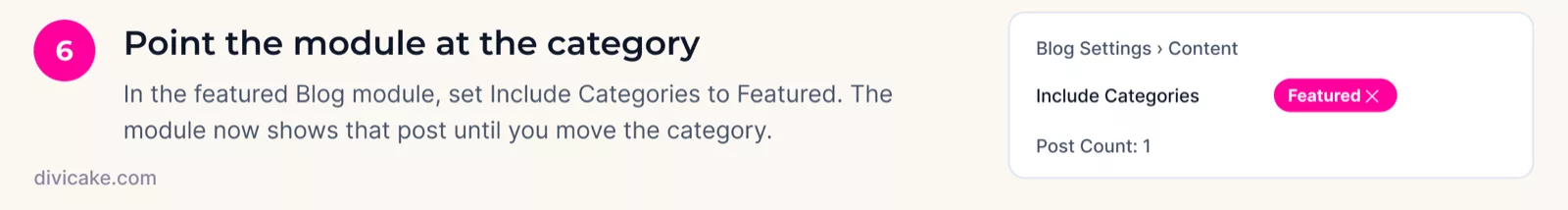 Step 6: set Include Categories to Featured in the featured module