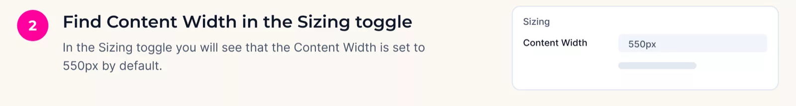 Find Content Width in the Sizing toggle - step 2 of How To Increase The Divi Blurb Content Width