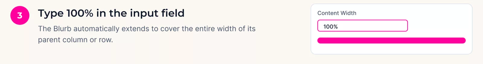 Type 100% in the input field - step 3 of How To Increase The Divi Blurb Content Width