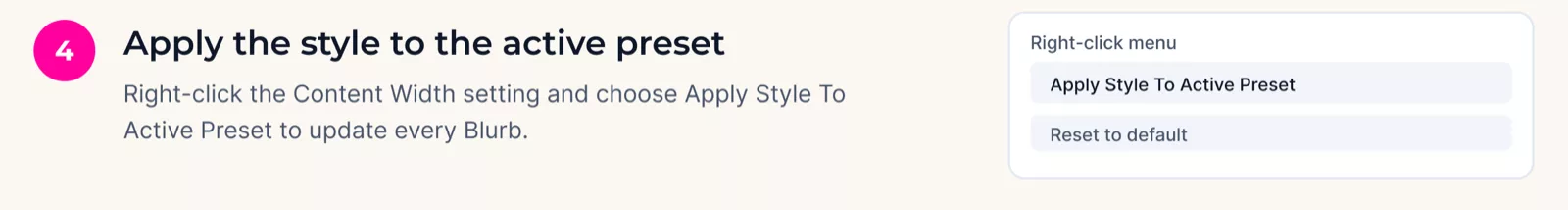 Apply the style to the active preset - step 4 of How To Increase The Divi Blurb Content Width
