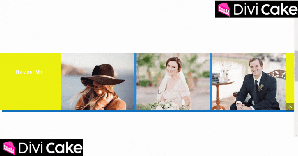A visually appealing GIF demonstrating the final reveal image effect design in Divi, with smooth hover transitions and dynamic layout adjustments.