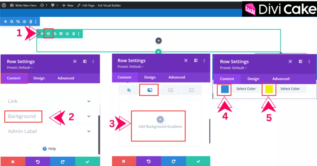 Add a background gradient in Divi Row Settings by selecting two colors that align with your website’s color scheme.