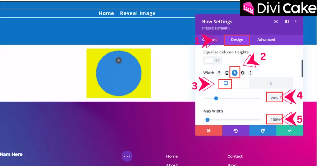 Applying a hover effect on row width in Divi, including configuring desktop and hover settings for smooth interactive transitions.