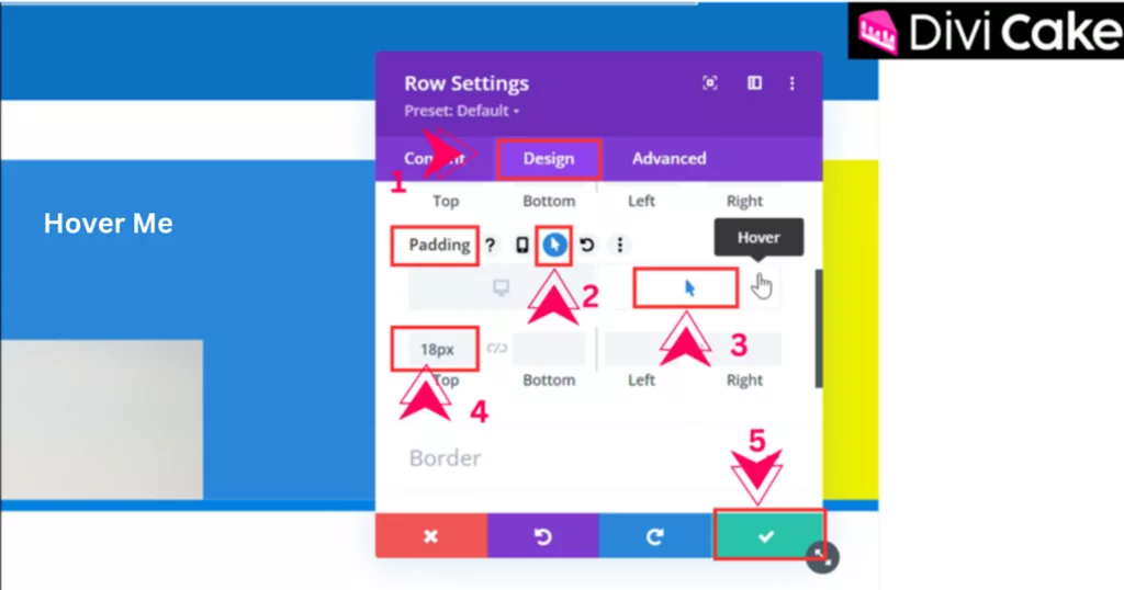 Guide to enabling a hover effect for Padding Top in Divi by adjusting the padding for desktop and hover states, ensuring dynamic changes in spacing when the heading text is hovered over.