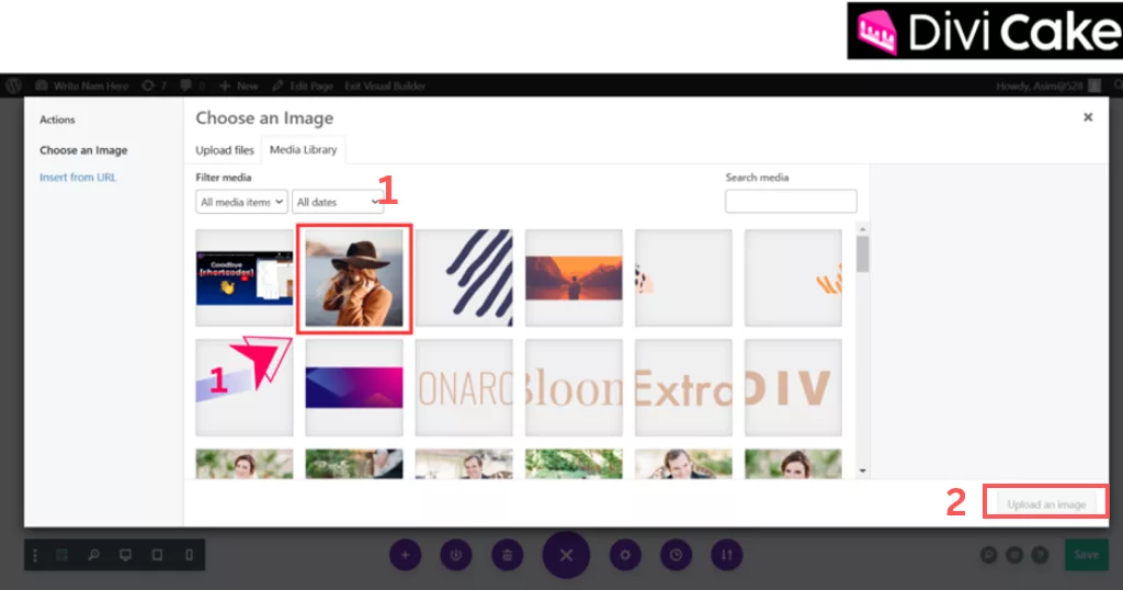 finalize image upload in Divi for the Reveal Image Effect by selecting and uploading an image in the Image Module.