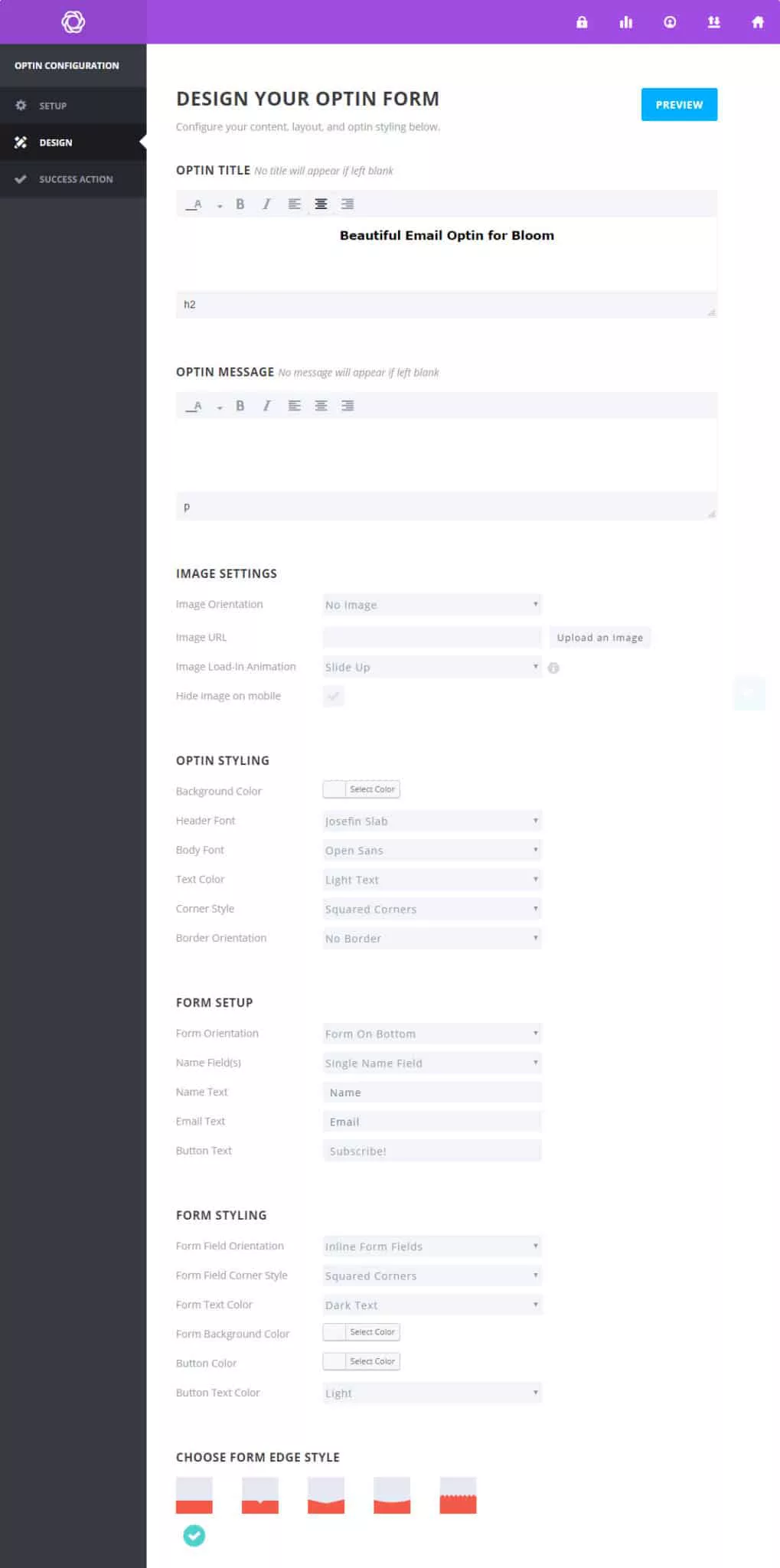 Inline Bloom form settings