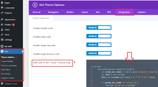 Insert the provided code into the Divi Dashboard for seamless implementation and functionality.